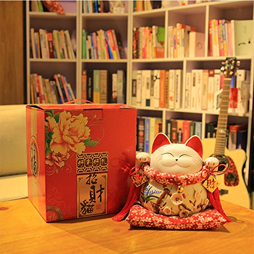 Amazon.co.jp: ラージサイズ セラミック 商売繁盛 招き猫 招き猫